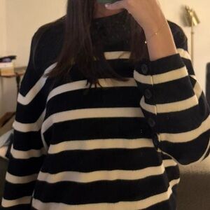 Zara Black and White Striped Crew Neck Sweater size Small